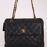 Chanel 1996 Caviar Turnlock Pocket Zip Chain Tote 24K GP