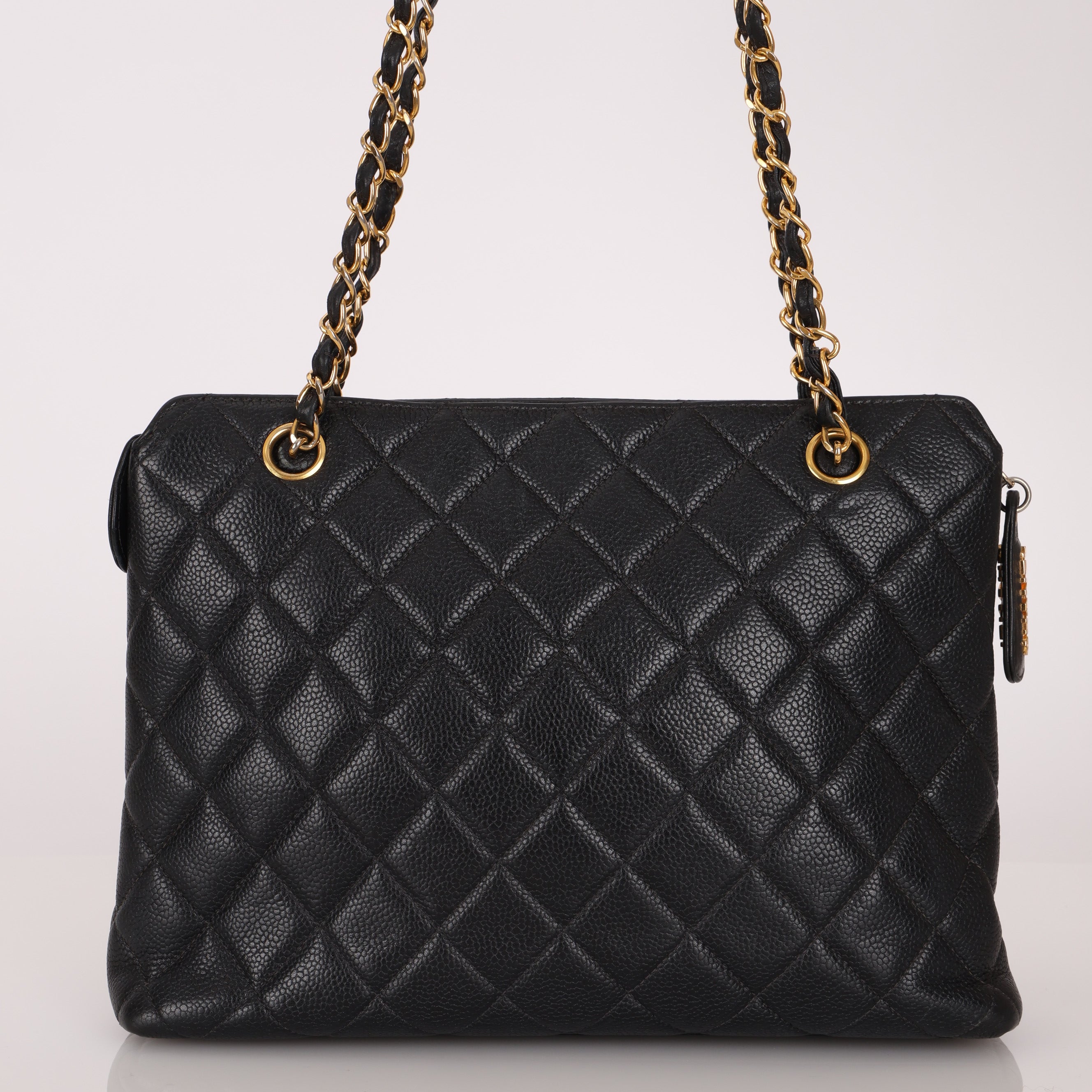 Chanel 1996 Caviar Turnlock Pocket Zip Chain Tote 24K GP