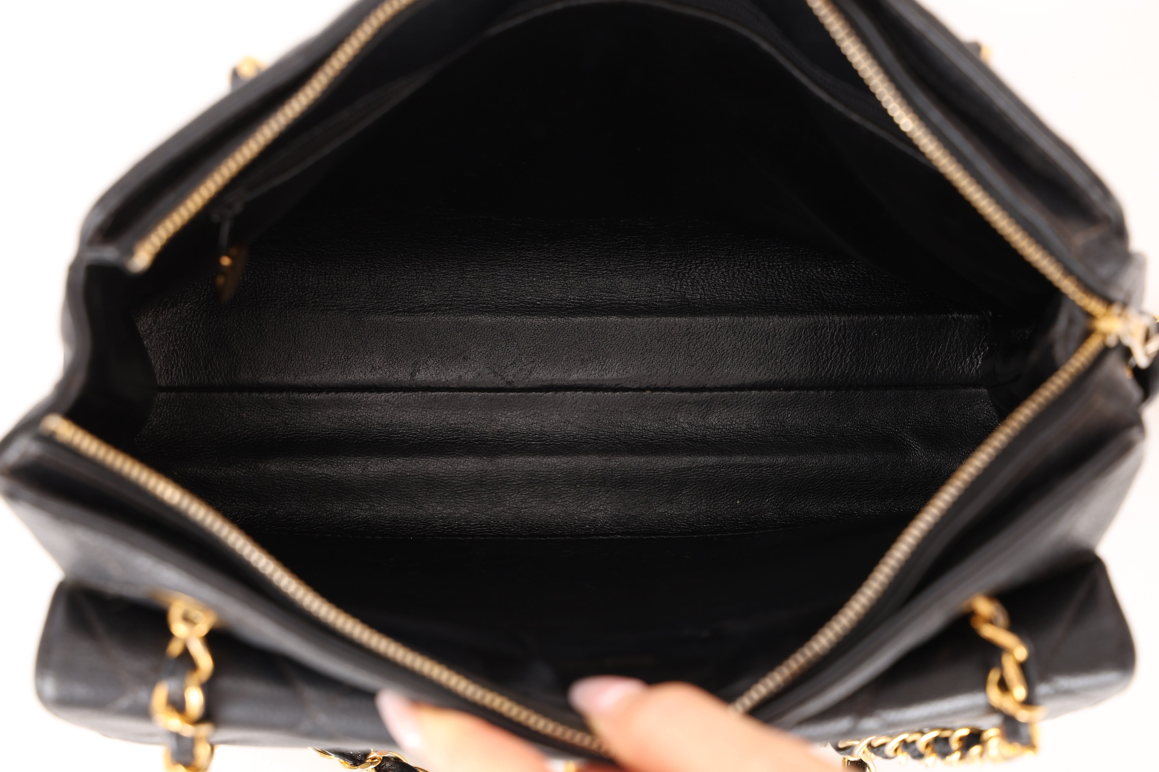 Chanel 1996 Caviar Turnlock Pocket Zip Chain Tote 24K GP