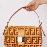 Vintage Fendi Mustard Velvet Zucca Baguette