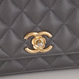 Chanel 2022 Camellia Turnlock Caviar Wallet on Chain