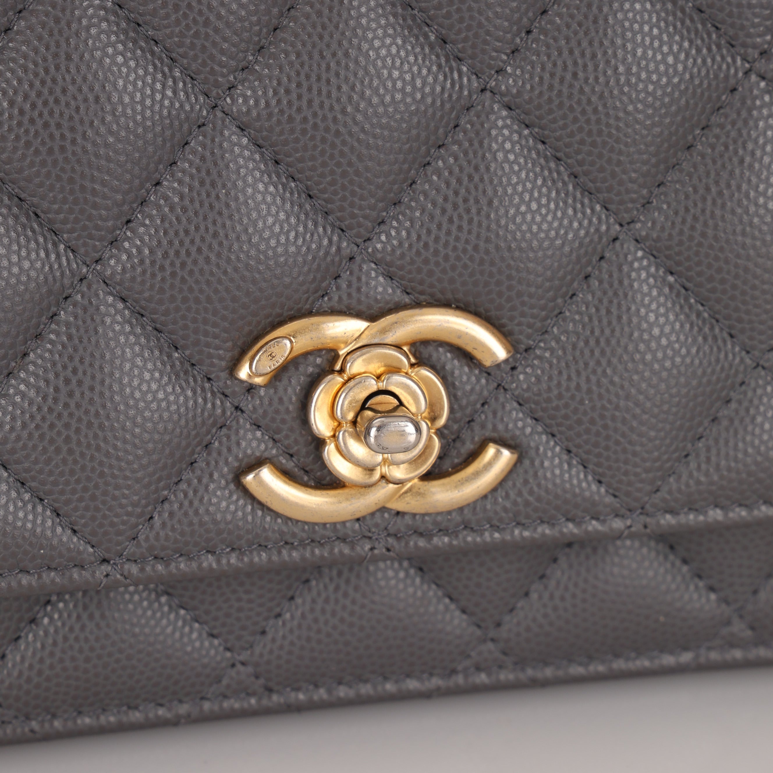 Chanel 2022 Camellia Turnlock Caviar Wallet on Chain