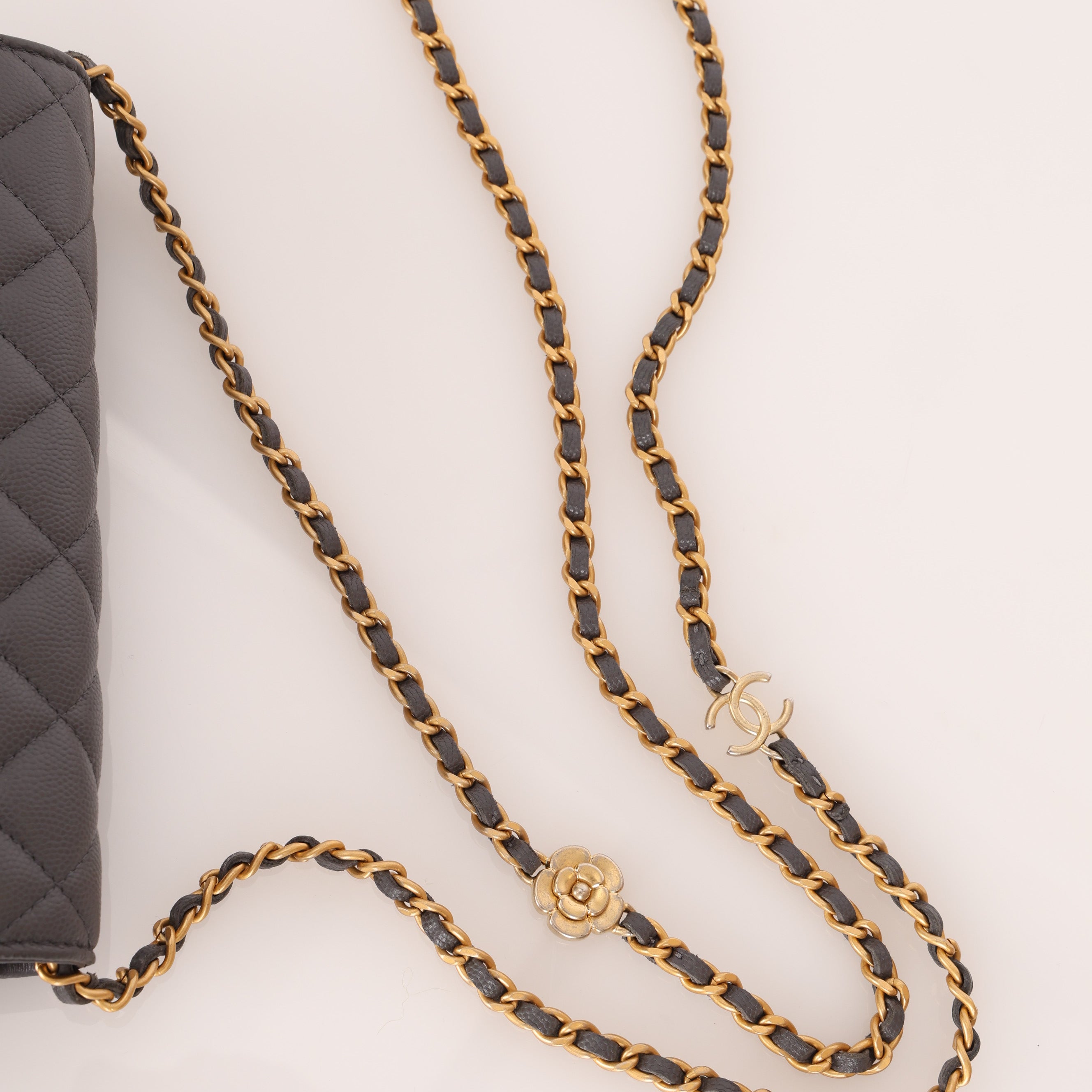Chanel 2022 Camellia Turnlock Caviar Wallet on Chain