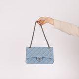 Chanel 2022 Quilted Trompe L'oeil Denim Small Classic Flap GHW