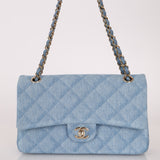 Chanel 2022 Quilted Trompe L'oeil Denim Small Classic Flap GHW