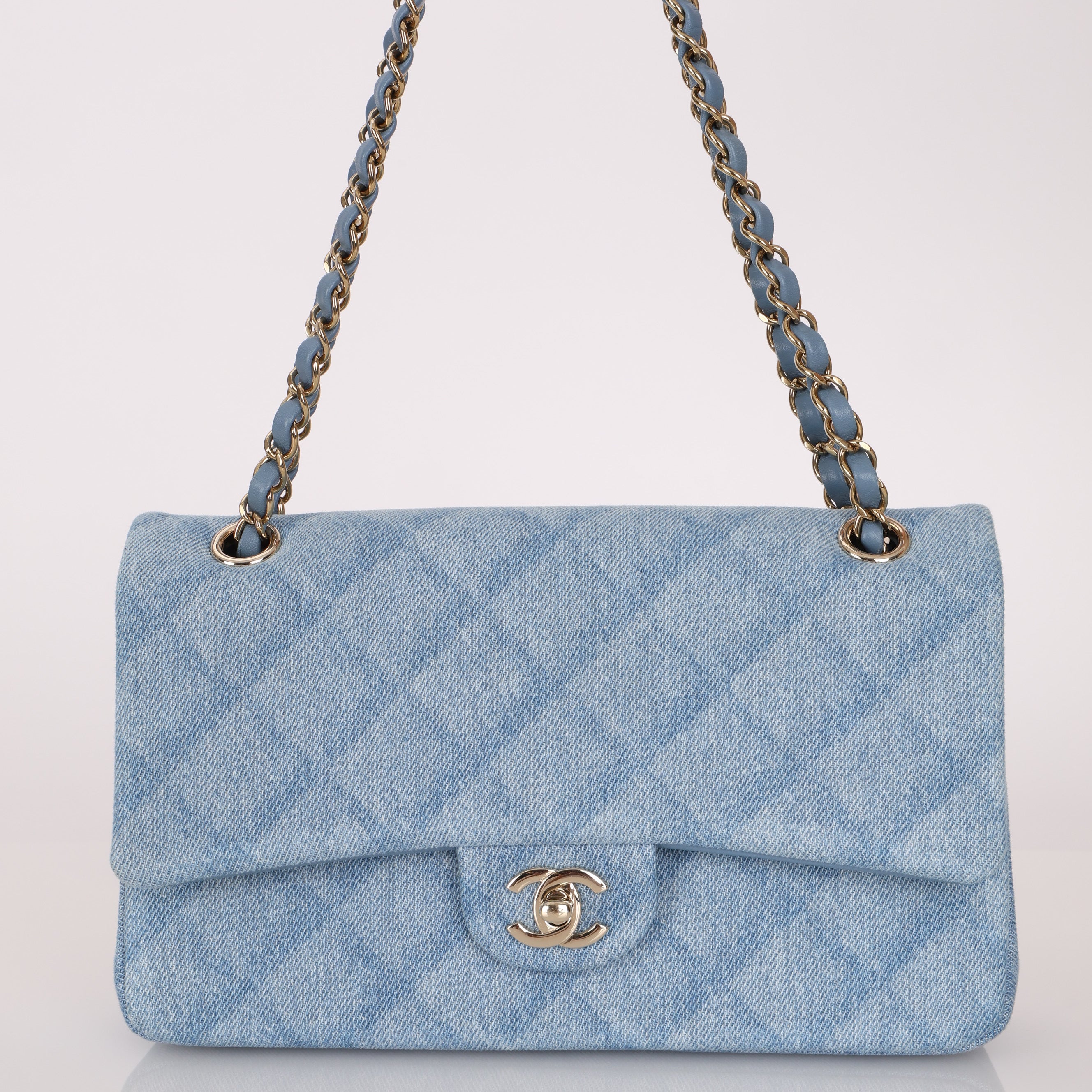 Chanel 2022 Quilted Trompe L'oeil Denim Small Classic Flap GHW