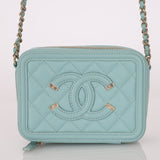 Chanel 2020 Caviar Robin's Egg Mini Filigree Crossbody