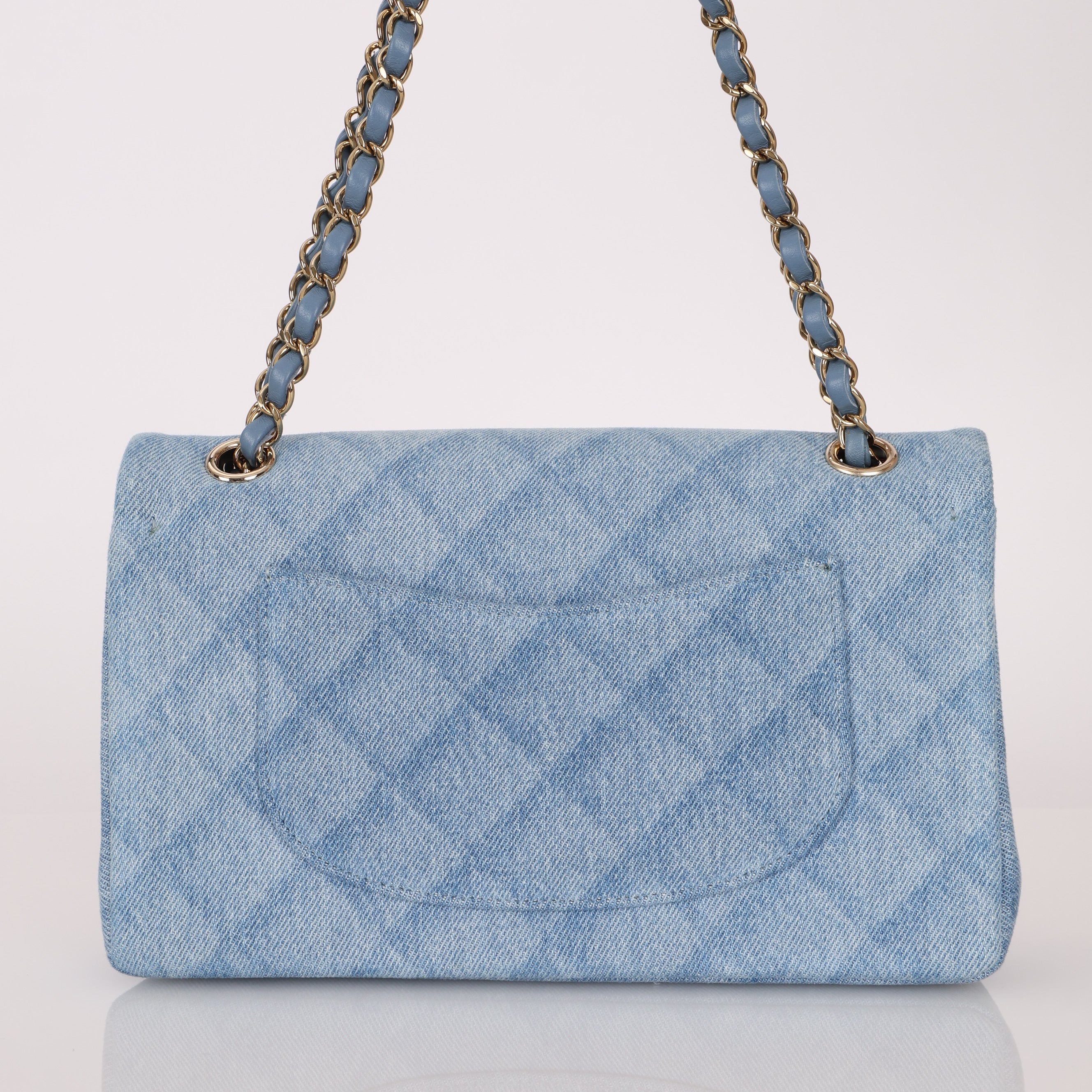 Chanel 2022 Quilted Trompe L'oeil Denim Small Classic Flap GHW