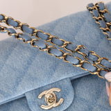 Chanel 2022 Quilted Trompe L'oeil Denim Small Classic Flap GHW