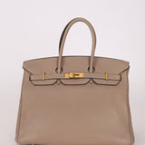 Hermès 2010 Gris Tourterelle Clemence Birkin 35 Retourne GHW