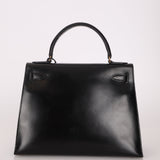 Hermès 1986 Noir Box Kelly 28 Sellier GHW
