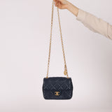 Chanel 2024 Navy Quilted Lambskin Bijoux Logo Chain Mini Square Flap