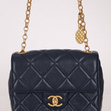 Chanel 2024 Navy Quilted Lambskin Bijoux Logo Chain Mini Square Flap