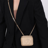 Chanel 2021 Caviar Beige Mini Vanity Crossbody