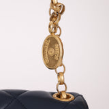 Chanel 2024 Navy Quilted Lambskin Bijoux Logo Chain Mini Square Flap