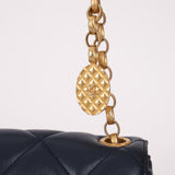 Chanel 2024 Navy Quilted Lambskin Bijoux Logo Chain Mini Square Flap