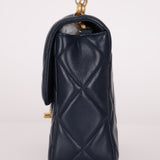 Chanel 2024 Navy Quilted Lambskin Bijoux Logo Chain Mini Square Flap
