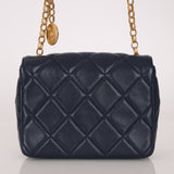Chanel 2024 Navy Quilted Lambskin Bijoux Logo Chain Mini Square Flap