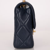 Chanel 2024 Navy Quilted Lambskin Bijoux Logo Chain Mini Square Flap
