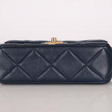 Chanel 2024 Navy Quilted Lambskin Bijoux Logo Chain Mini Square Flap