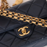 Chanel 2024 Navy Quilted Lambskin Bijoux Logo Chain Mini Square Flap