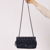Chanel 2015 Navy Crinkled Calfskin Classic Medium Easy Flap Bag