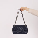 Chanel 2015 Navy Crinkled Calfskin Classic Medium Easy Flap Bag