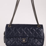 Chanel 2015 Navy Crinkled Calfskin Classic Medium Easy Flap Bag