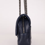 Chanel 2015 Navy Crinkled Calfskin Classic Medium Easy Flap Bag