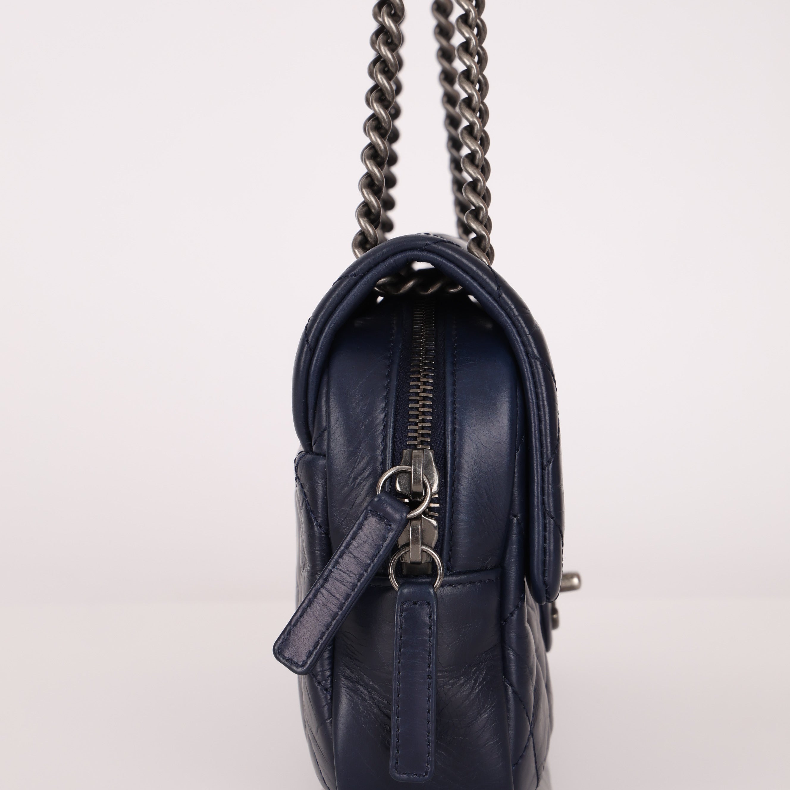 Chanel 2015 Navy Crinkled Calfskin Classic Medium Easy Flap Bag