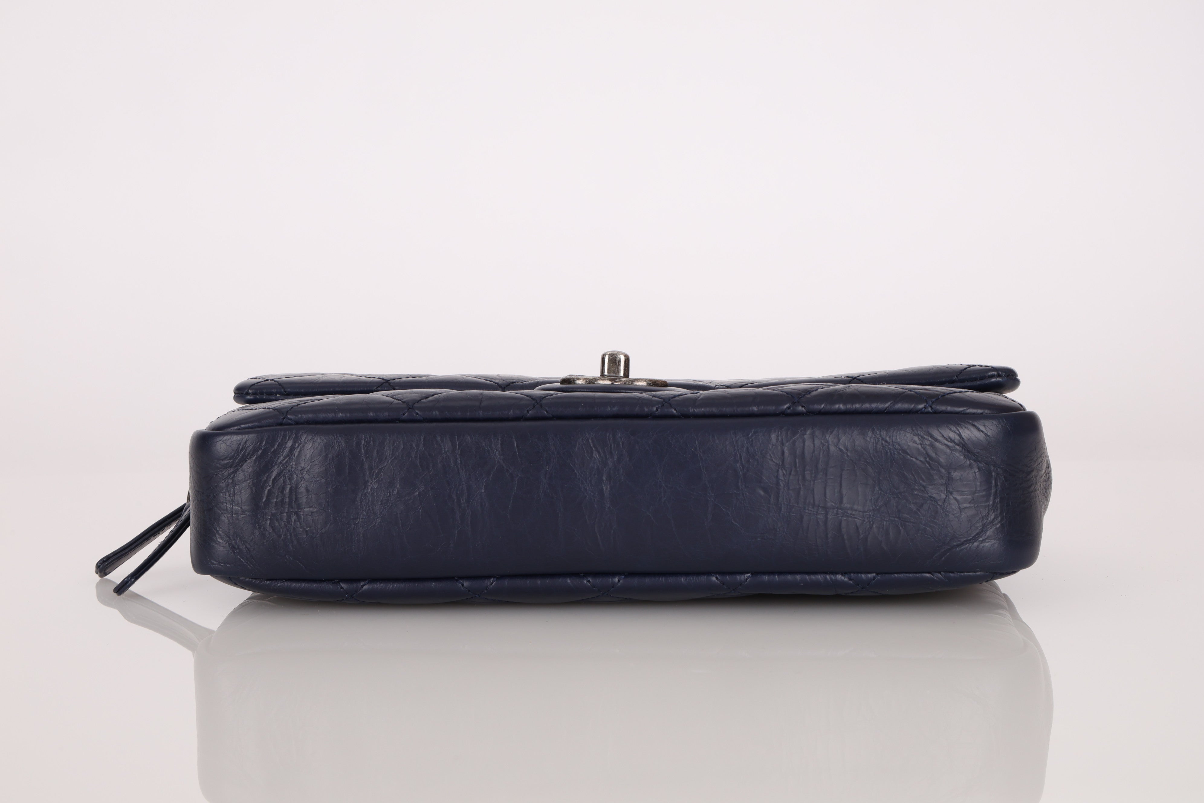 Chanel 2015 Navy Crinkled Calfskin Classic Medium Easy Flap Bag