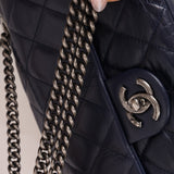 Chanel 2015 Navy Crinkled Calfskin Classic Medium Easy Flap Bag