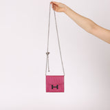 Hermès 2018 Rose Pourpre Ostrich Constance Short Wallet PHW with Chain