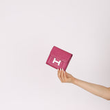 Hermès 2018 Rose Pourpre Ostrich Constance Short Wallet PHW with Chain