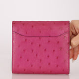 Hermès 2018 Rose Pourpre Ostrich Constance Short Wallet PHW with Chain
