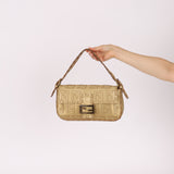 Rare Fendi Metallic Gold Embroidered Whipstitch Zucca Baguette