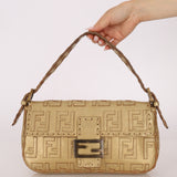 Rare Fendi Metallic Gold Embroidered Whipstitch Zucca Baguette