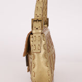 Rare Fendi Metallic Gold Embroidered Whipstitch Zucca Baguette