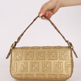 Rare Fendi Metallic Gold Embroidered Whipstitch Zucca Baguette