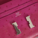 Hermès 2018 Rose Pourpre Ostrich Constance Short Wallet PHW with Chain