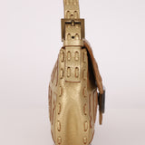 Rare Fendi Metallic Gold Embroidered Whipstitch Zucca Baguette