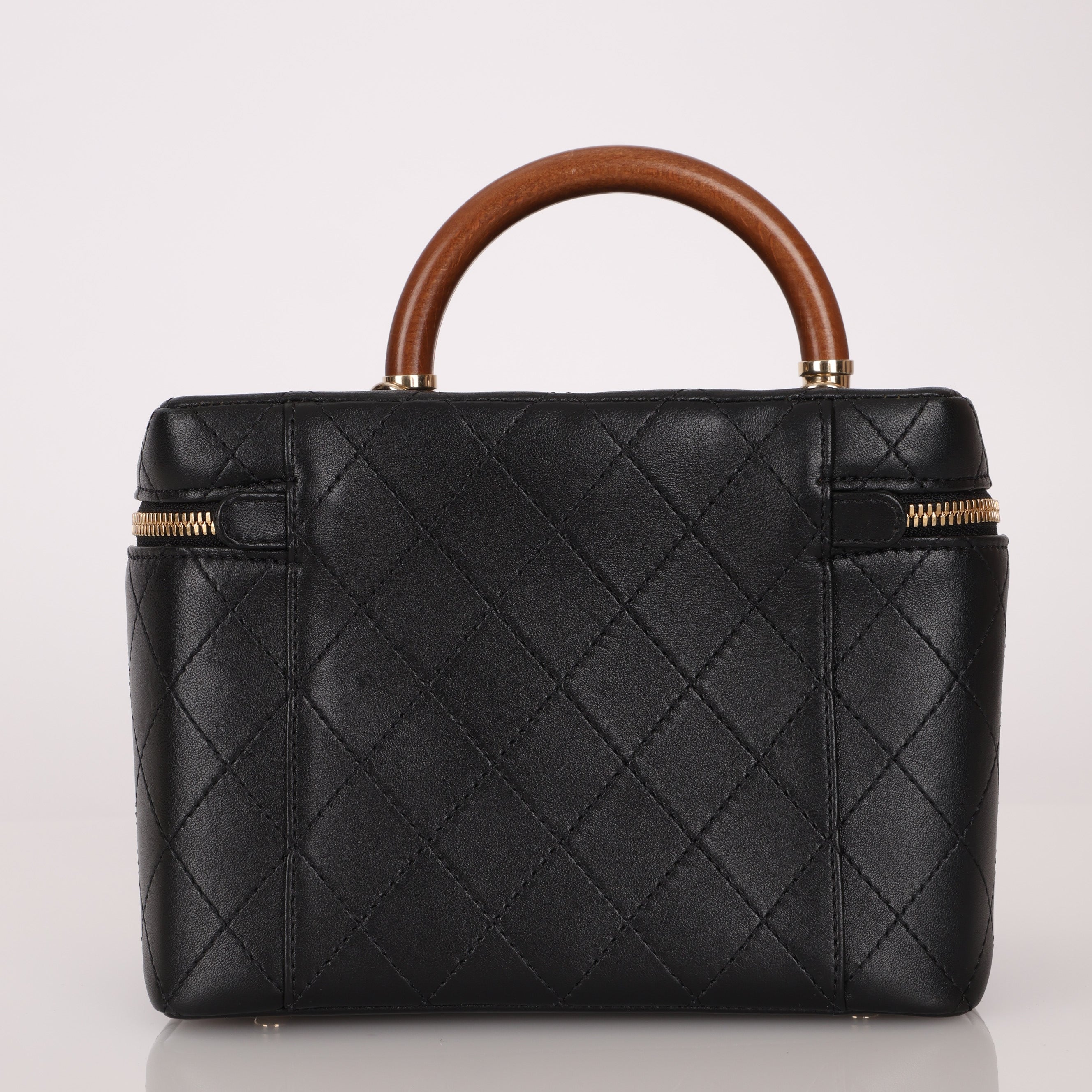 Limited Edition Chanel 2018 Black Lambskin Knock On Wood Large Vanity Case