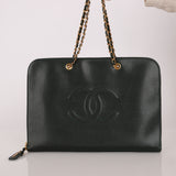 Chanel 1996 Dark Green Caviar Timeless Chain Tote 24K GP