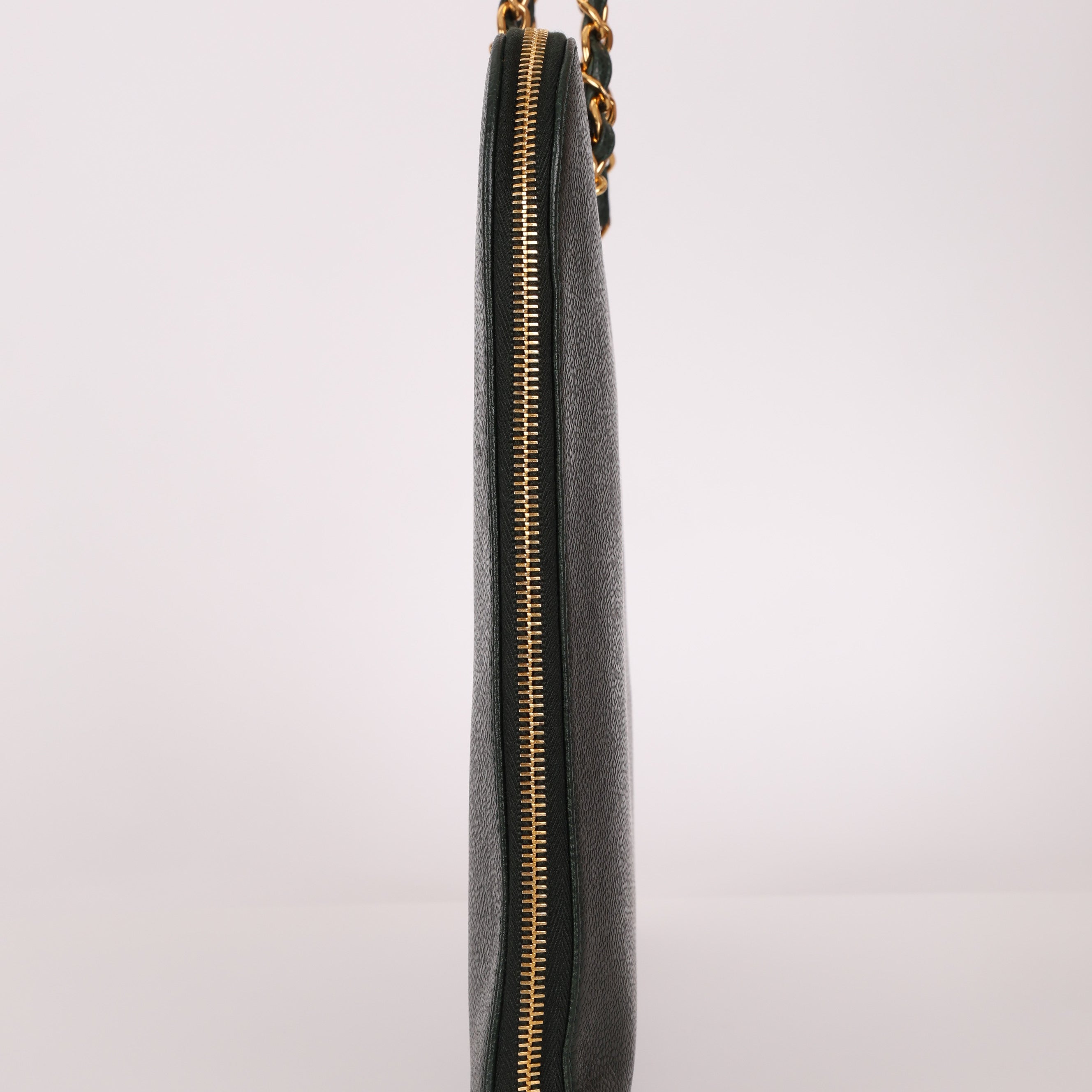 Chanel 1996 Dark Green Caviar Timeless Chain Tote 24K GP