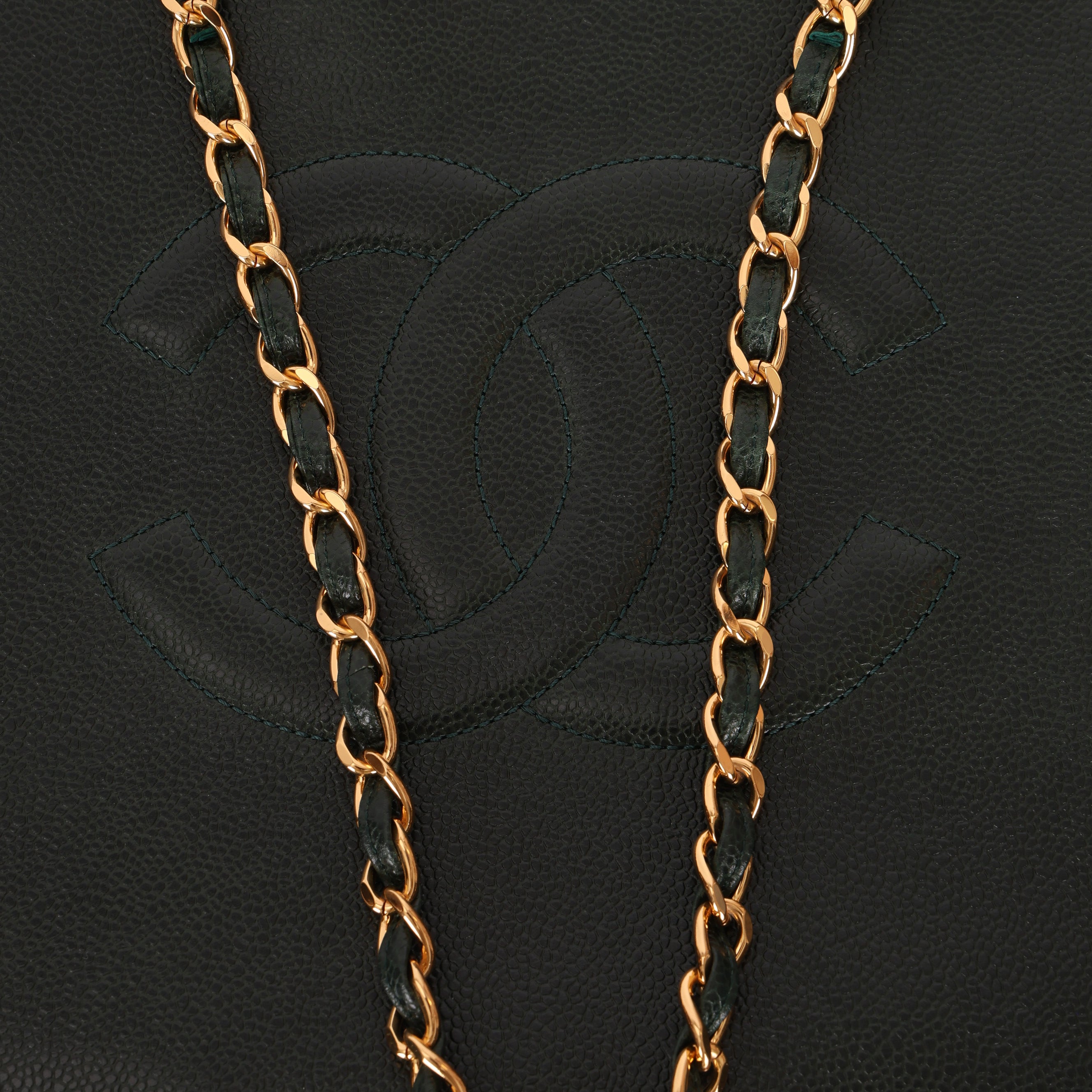 Chanel 1996 Dark Green Caviar Timeless Chain Tote 24K GP