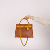 Limited Edition Hermès 1991 Gold and Jaune Ambre Courchevel Kelly 32 Retourne GHW