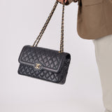 Rare Chanel 2015 Caviar Medium Navy Paris Flap Bag