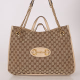 Gucci Canvas Monogram Large 1955 Horsebit Chain Tote