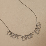 Vintage Dior 90's Triple Logo Crystal Letter Charms Necklace