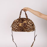 Prada Showline Collection Leopard Calfskin Gold Chain Bowling Tote